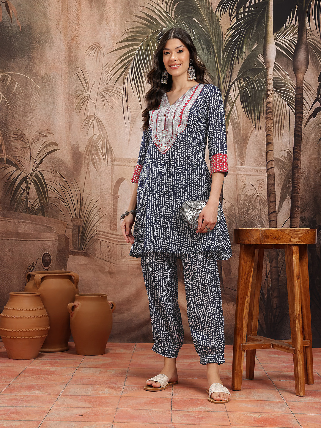 Sangria Printed Panelled Yoke Design Kurta with Salwar