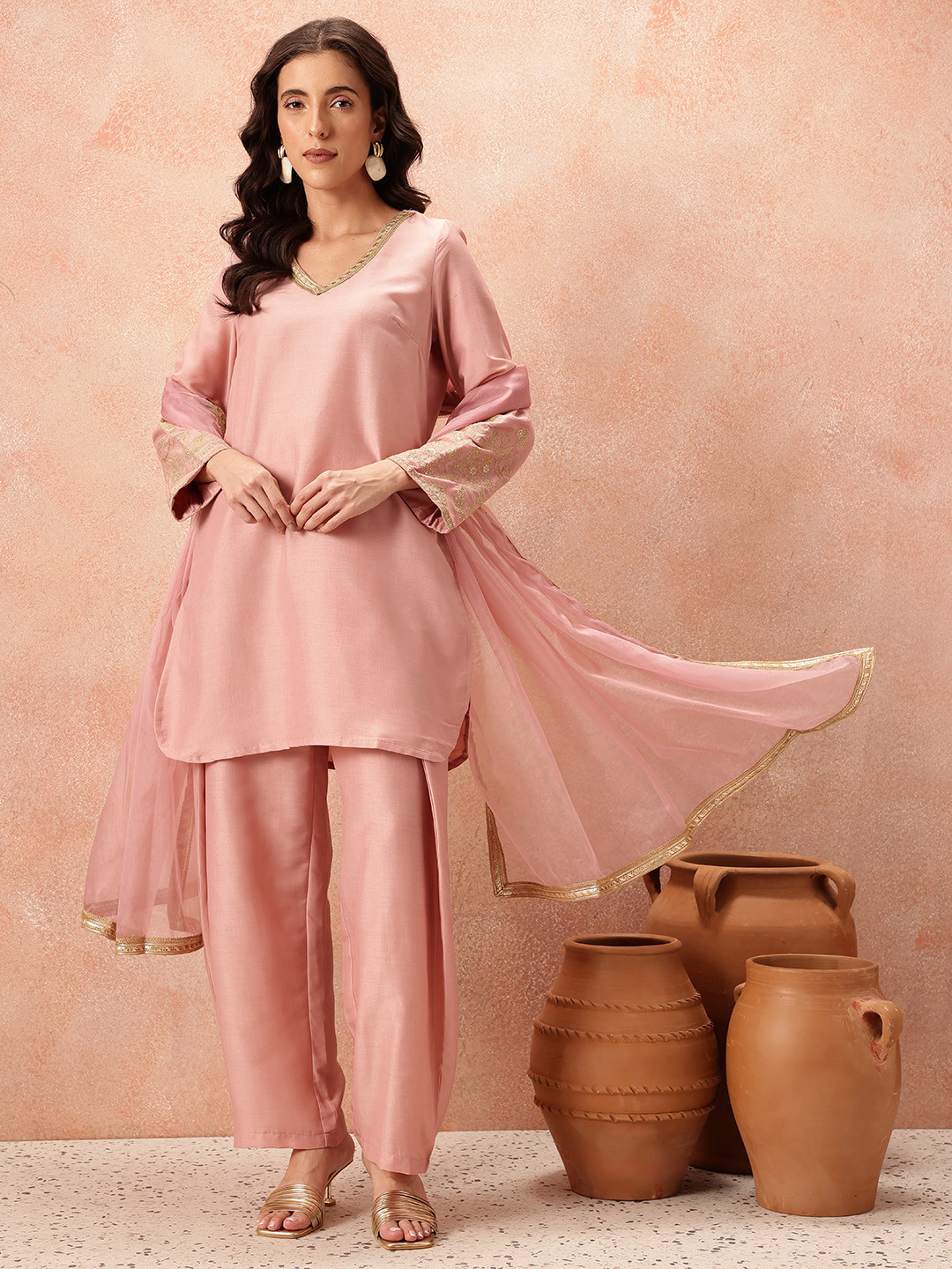 all about you Embroidered Detail Kurta with Dhoti Pants & Dupatta