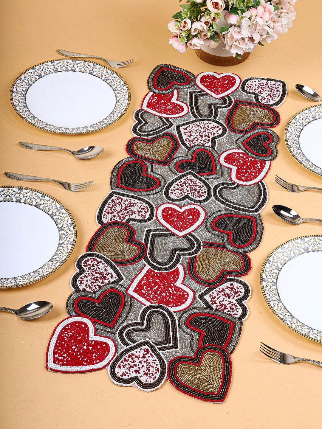 PURINA'S Red & Grey Beaded Table Runner