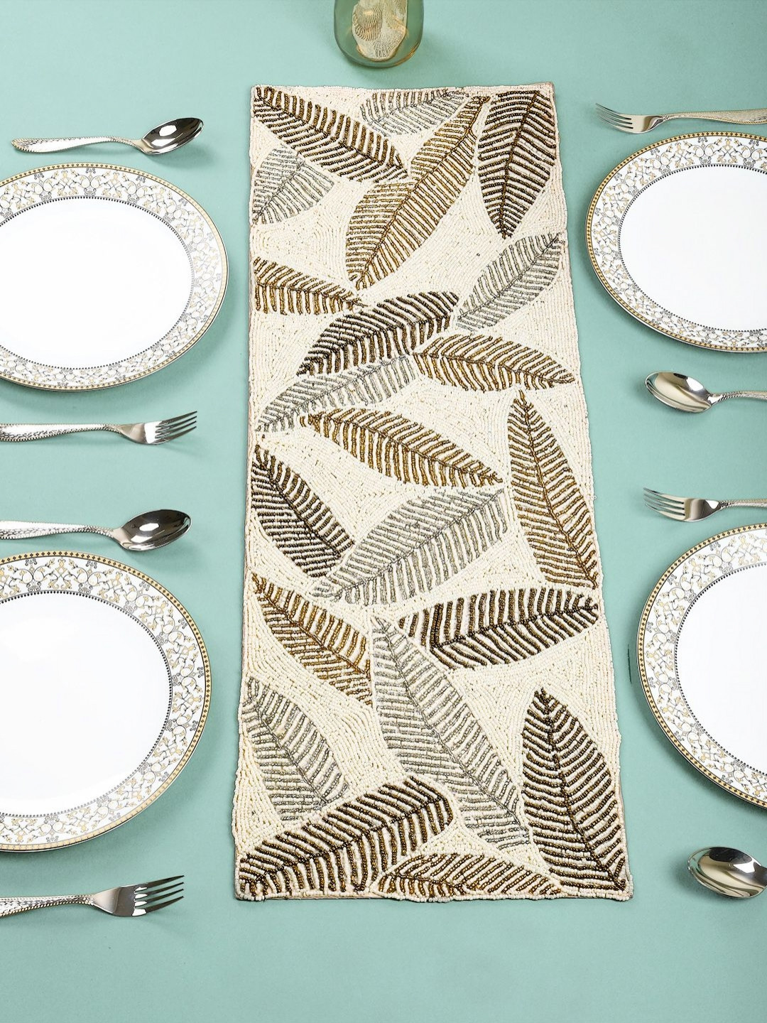 PURINA'S White Textured Beaded Acrylic Table Runner