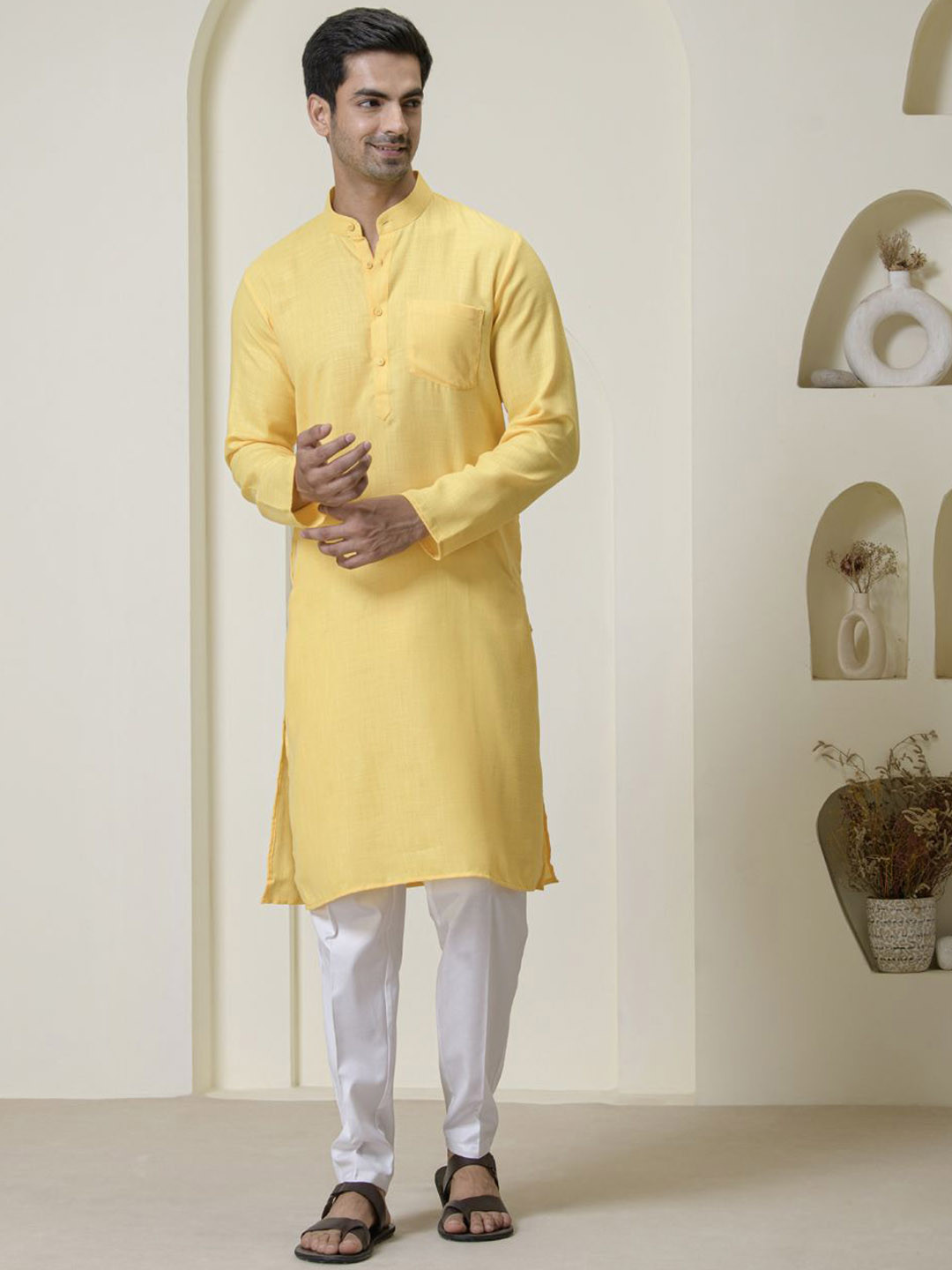 Satwaa Sunshine Band Collar Cotton Straight Kurta