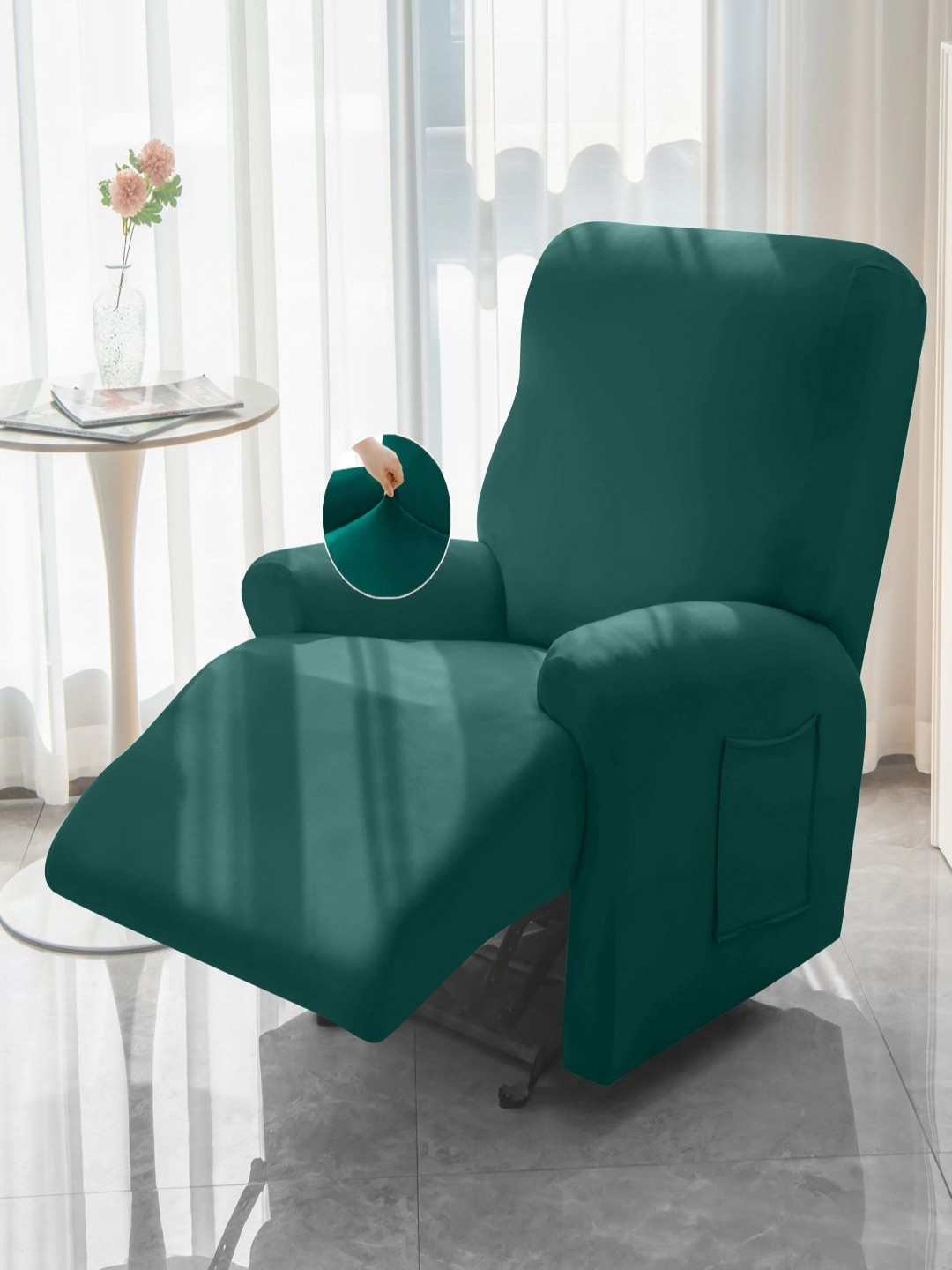 HOKIPO Teal Solid 1 seater Polyester Recliner Sofa Cover