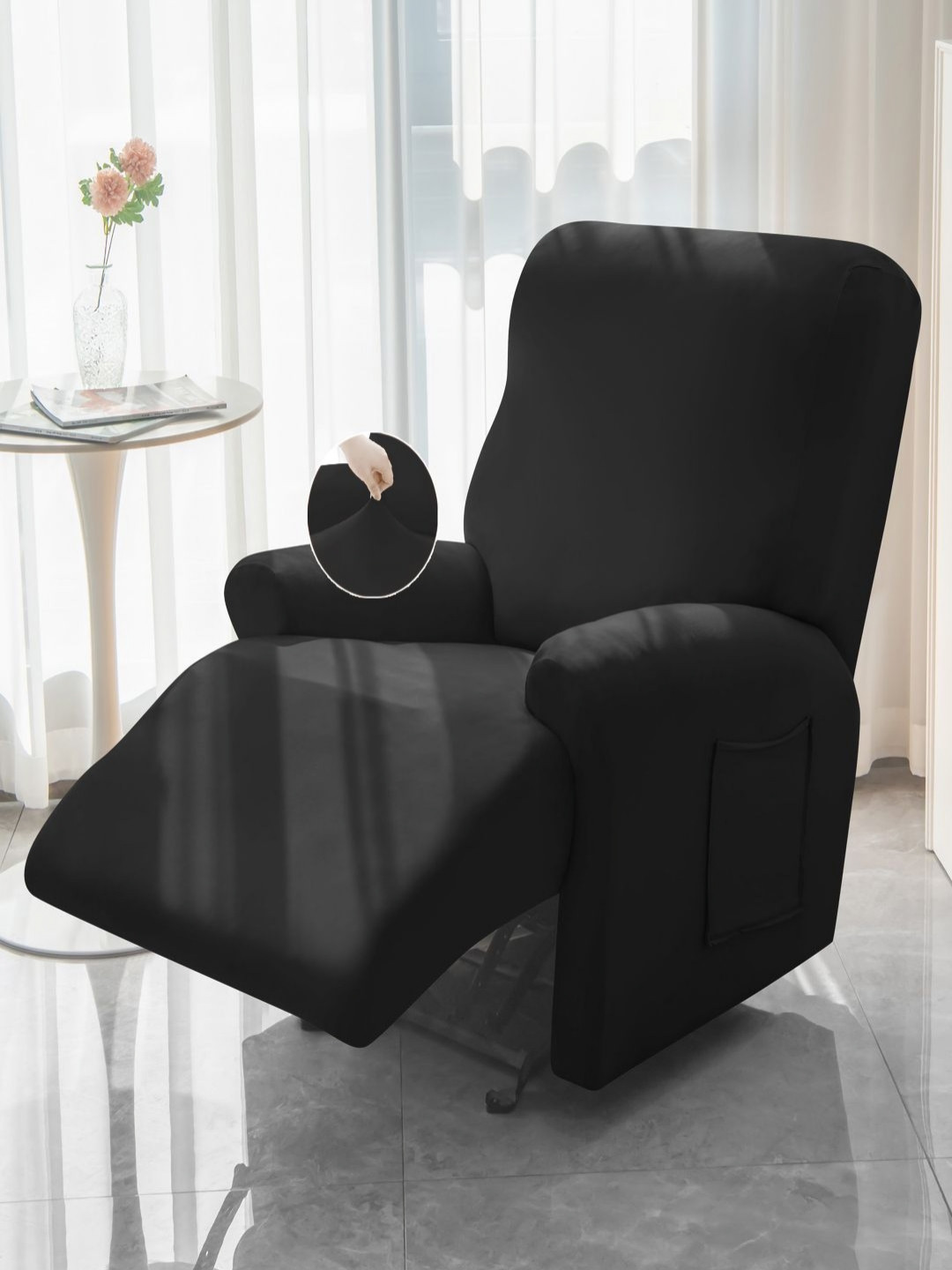 HOKIPO Black Solid 1 seater Polyester Recliner Sofa Cover