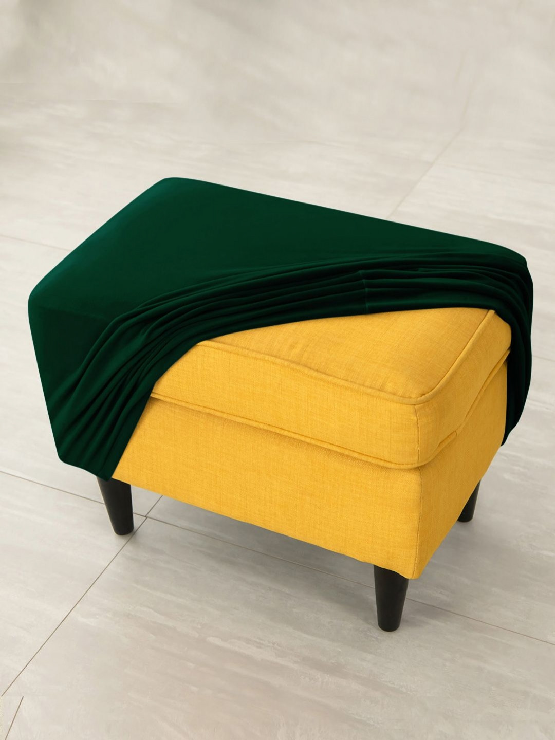 HOKIPO Green Velvet Stretchable Ottoman Slip Cover