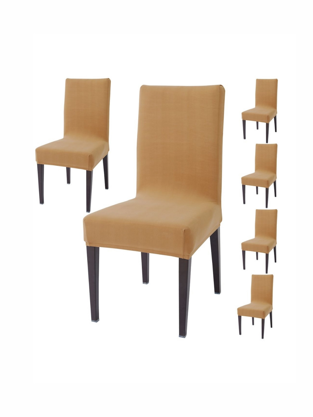 HOKIPO Brown Set Of 6 Elastic Dining Chair Cover Protector Seat Slipcovers