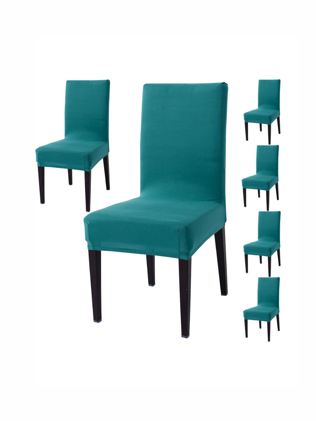 HOKIPO Teal Set Of 6 Stretchable Dining Chair Washable Slip Covers