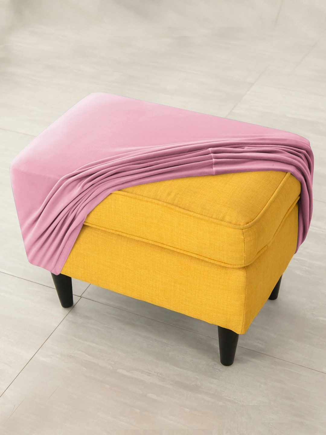 HOKIPO Pink Velvet Stretchable Ottoman Slip Cover