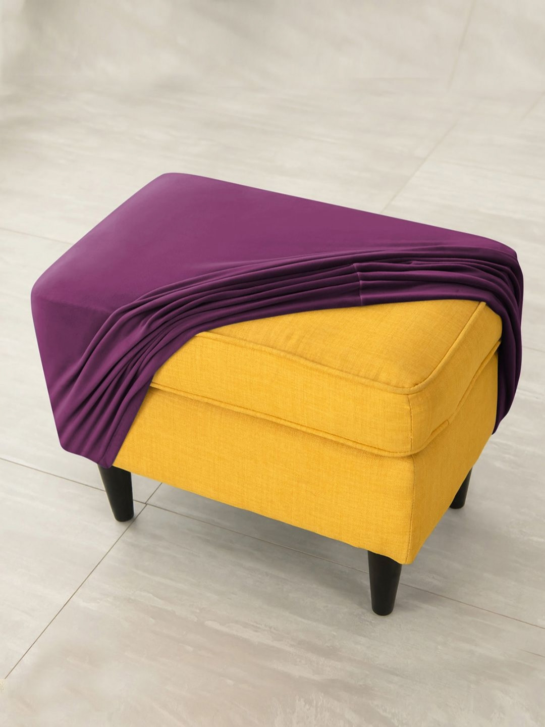 HOKIPO Purple Velvet Stretchable Ottoman Slip Cover
