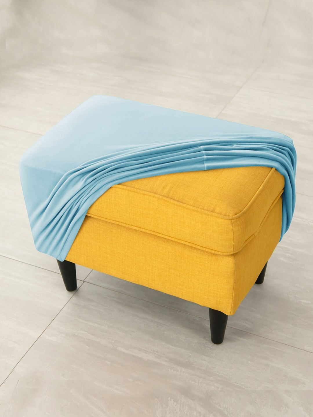 HOKIPO Blue Velvet Stretchable Ottoman Slip Cover