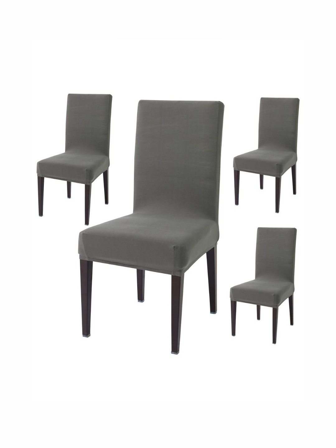 HOKIPO Grey Set Of 4 Stretchable Dining Chair Elastic Slip Covers