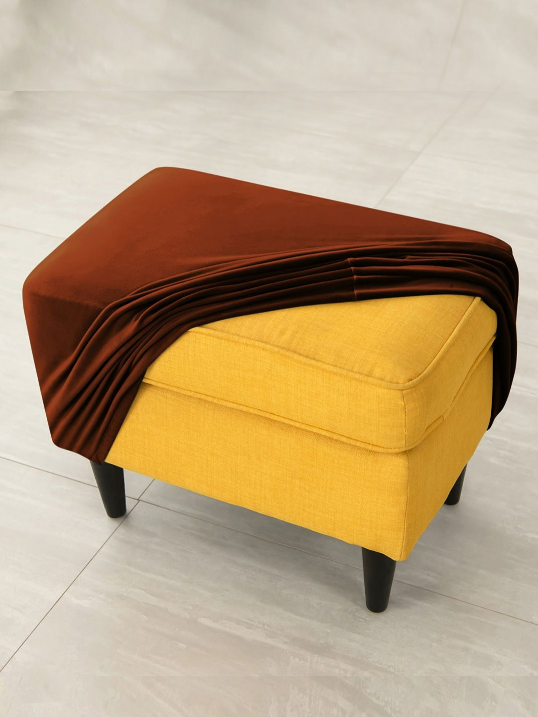 HOKIPO Brown Velvet Stretchable Ottoman Slip Cover