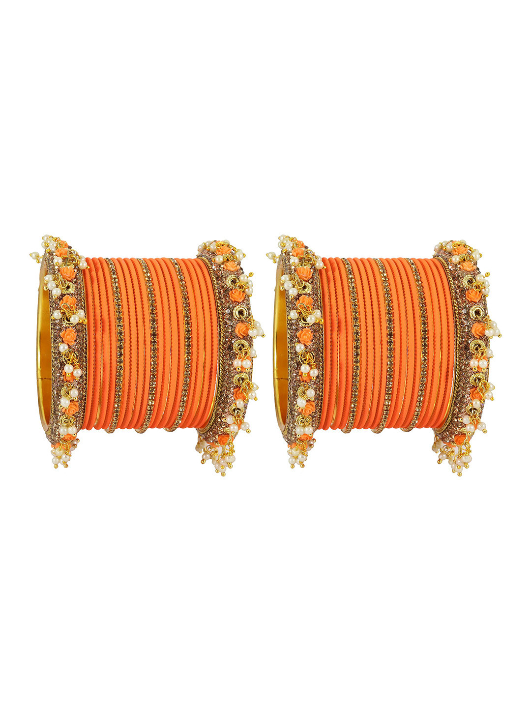 ZULKA Set Of 42 Cubic Zirconia-Studded Pearl Linked  Bangles