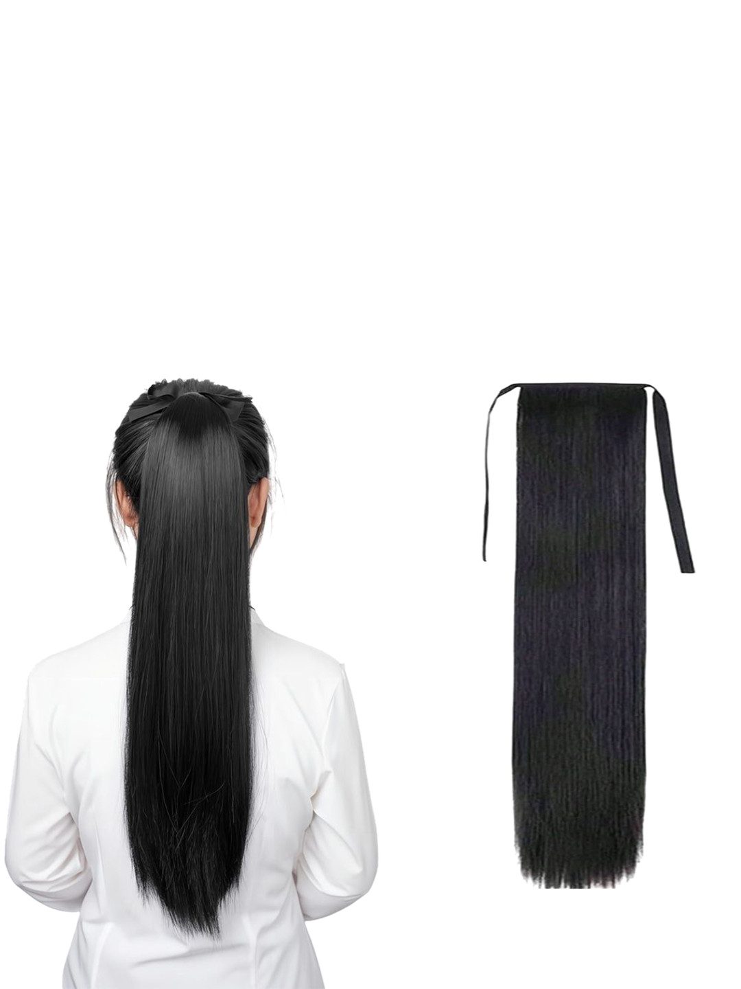 D-Divine Full Head Ribbon Hair Extension Wig  Black  21.6 Inch