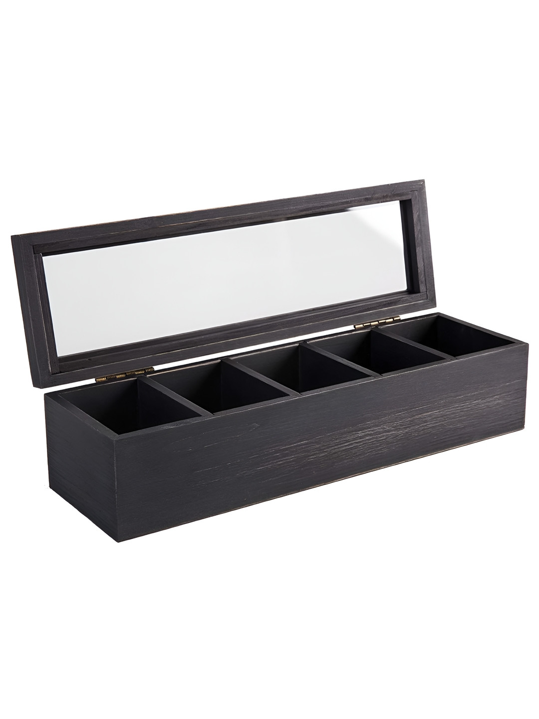 WHITEWHALE Black & Transparent 5 Compartment Tea Bags Organizer With Glass Window