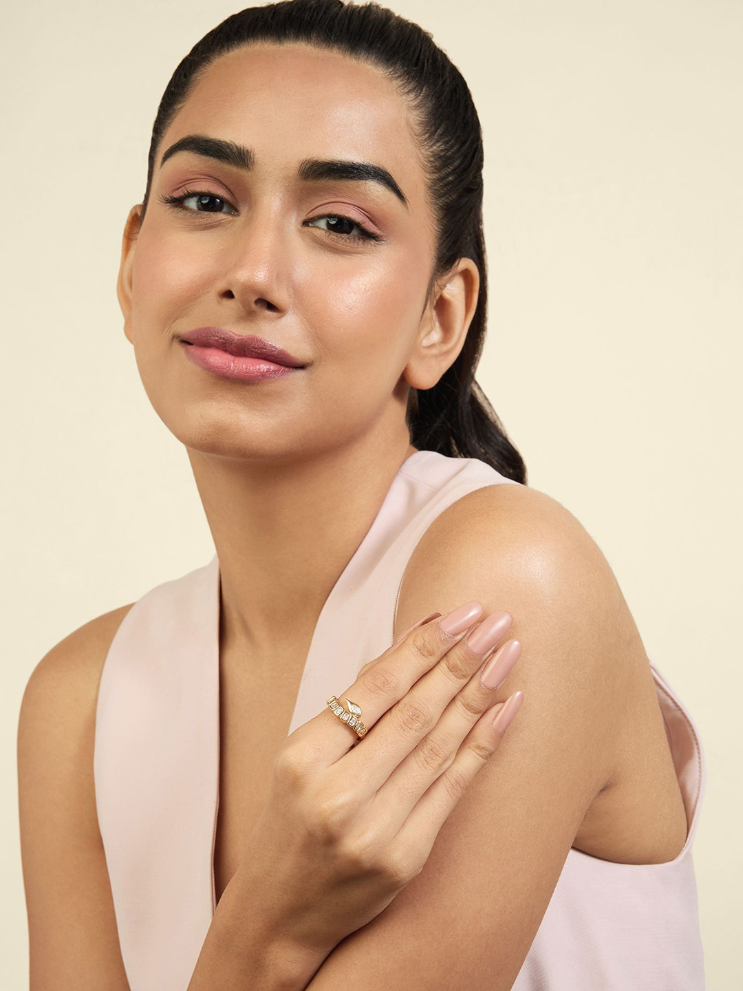 Isharya 18Kt Gold Plated Cubic Zircon Studded Tennis Girlie Ring