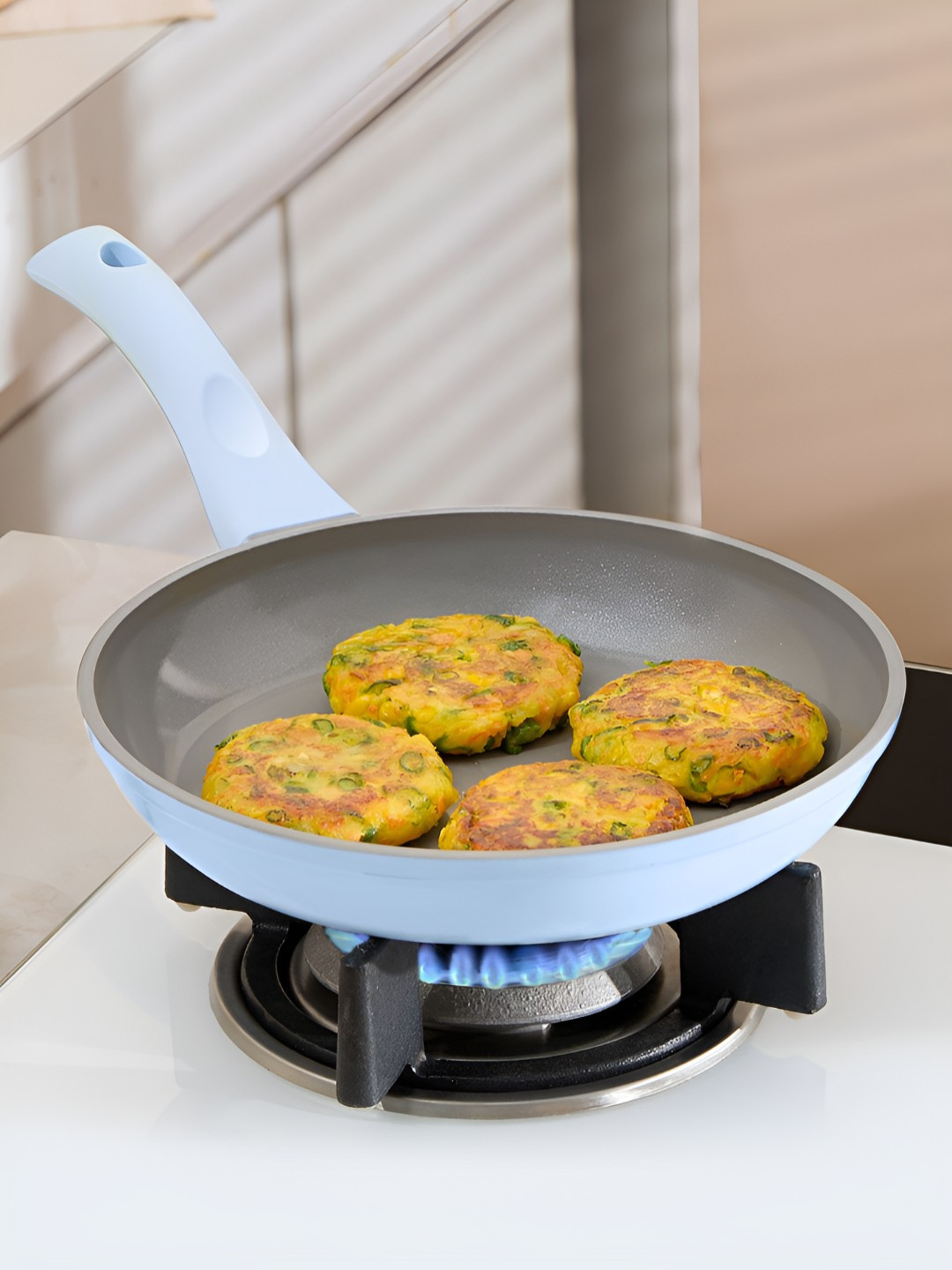 BOROSIL Vajra Sky Blue & Grey Dishwasher Safe Ceramic Series Fry Pan
