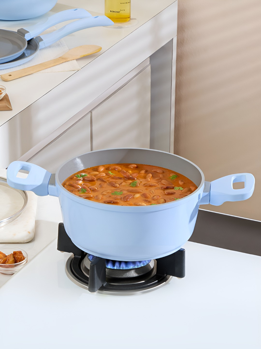 BOROSIL Vajra Blue Ceramic Cook And Serve Casserole 2.4 L