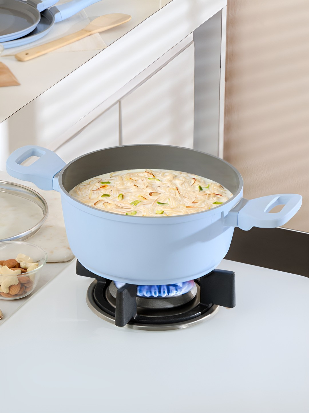 BOROSIL Vajra Blue Ceramic Cook And Serve Casserole 1.7 L