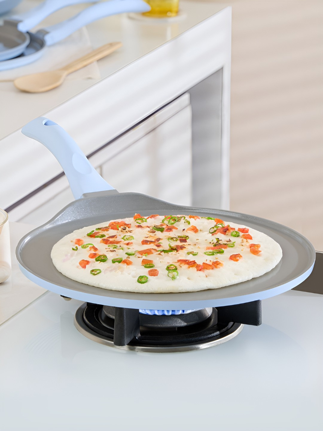 BOROSIL Vajra Sky Blue & Grey Dishwasher Safe Ceramic Flat Tawa