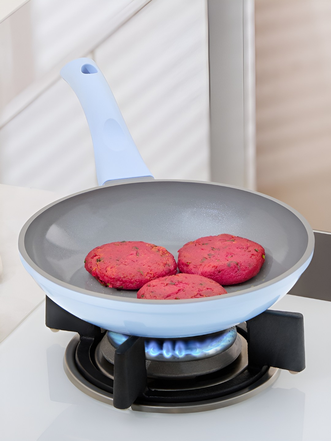 BOROSIL Vajra Sky Blue & Grey Dishwasher Safe Ceramic Series Fry Pan-0.9 L