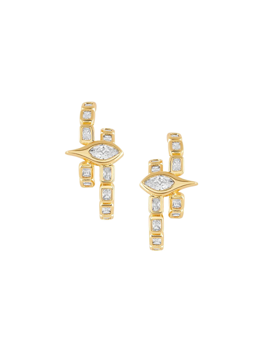 Isharya 18KT Gold Plated CZ-Studded Contemporary Tennis Eye Double Hoop Earrings