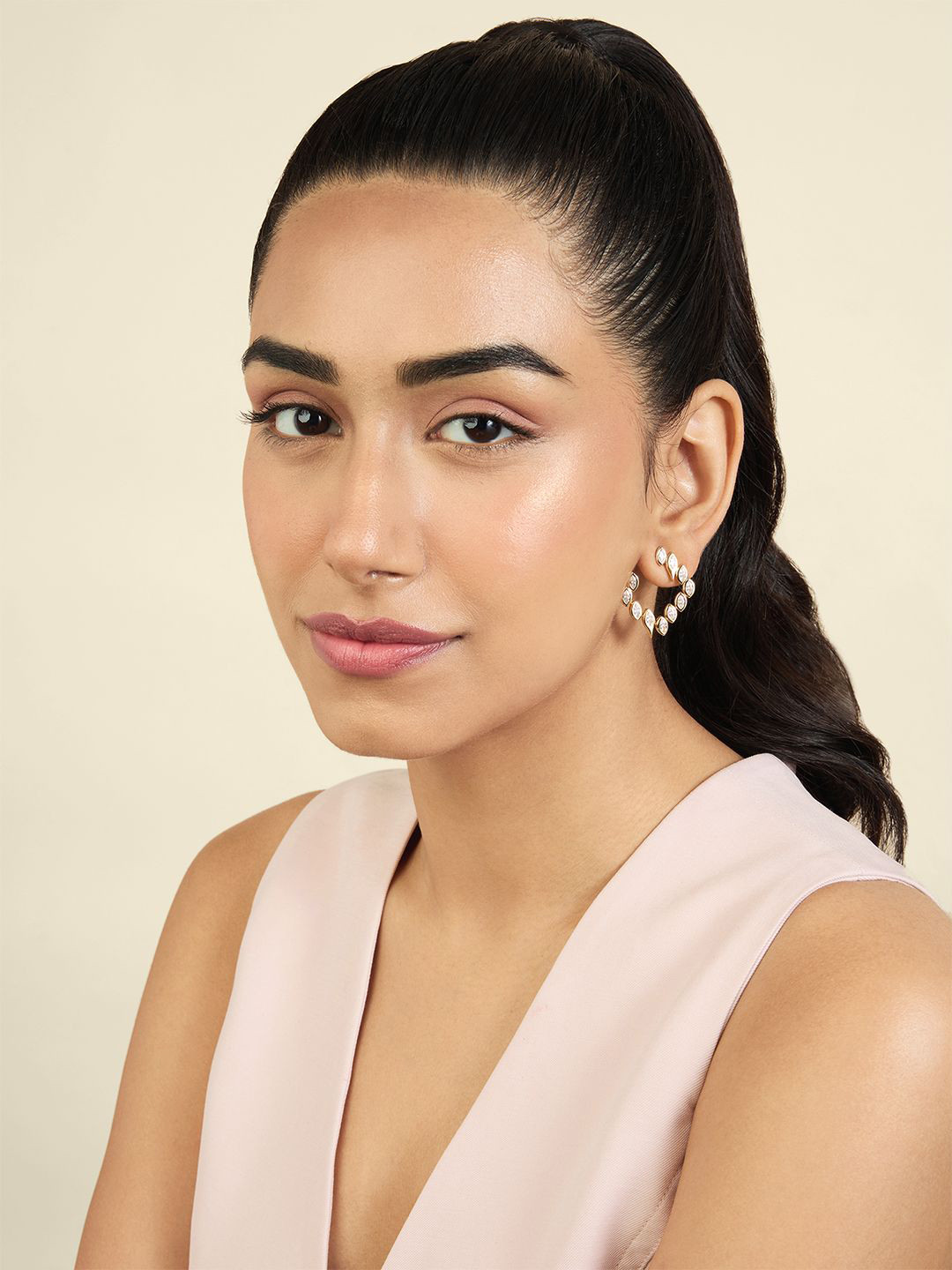 Isharya 18KT Gold Plated CZ-Studded Contemporary Tennis Girlie Square Front Back Studs