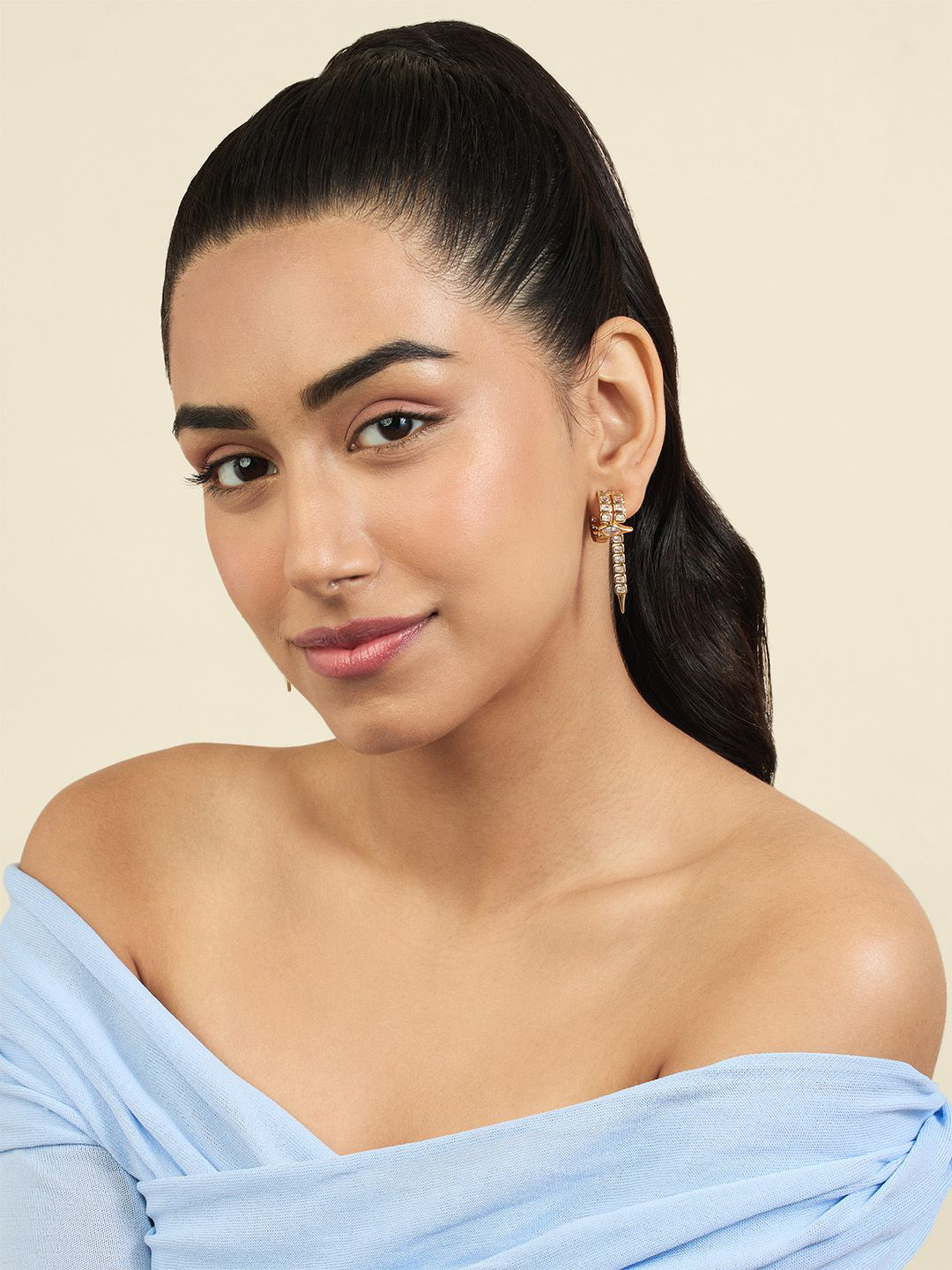Isharya 18KT Gold Plated CZ-Stone Studded Contemporary Punk Tennis Hoop Earrings