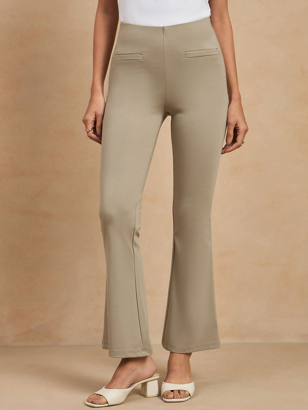 COLOR CAPITAL Women Bone Pocket Bootcut Trousers