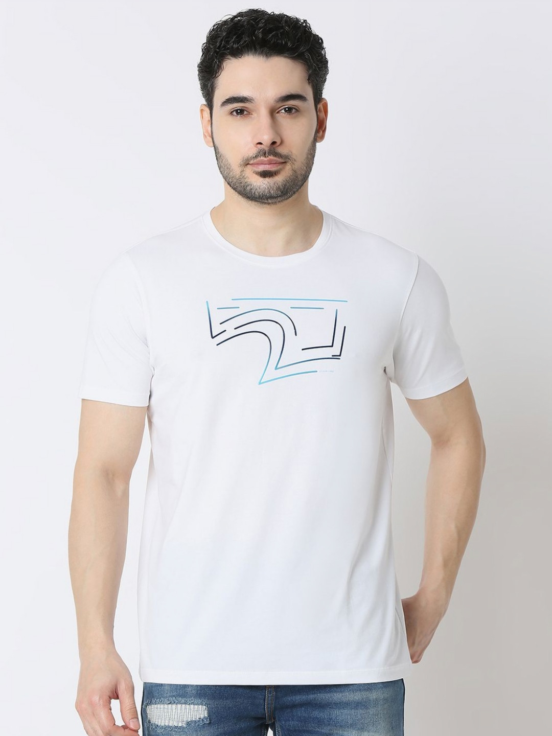 SPYKAR Men Graphic Printed Round Neck Cotton Slim Fit T-shirt