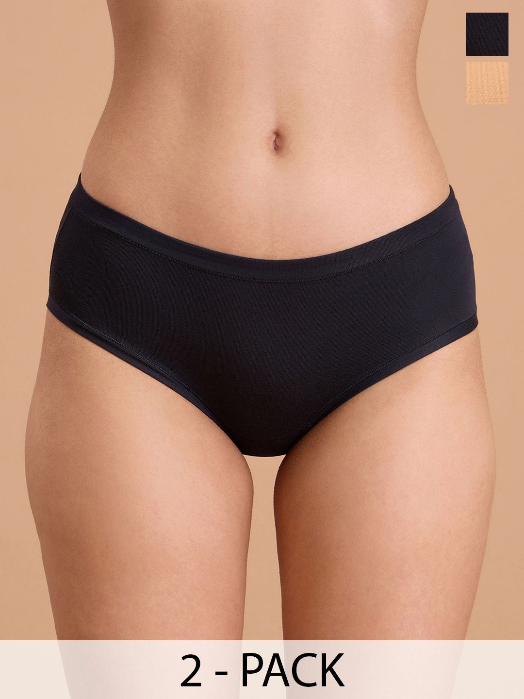 Nykd Pack Of 2 Low Rise Hipster BriefsNYP383PO2-Jet Black & Indian Tan