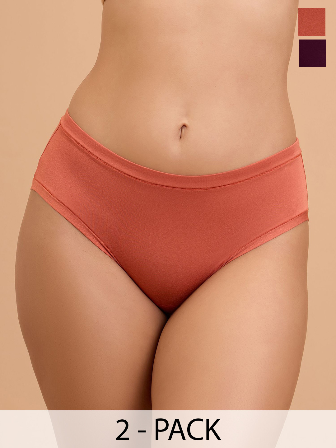 Nykd Women Pack Of 2 Low Rise Hipster Briefs NYP383PO2-Carrot & Potent Purple