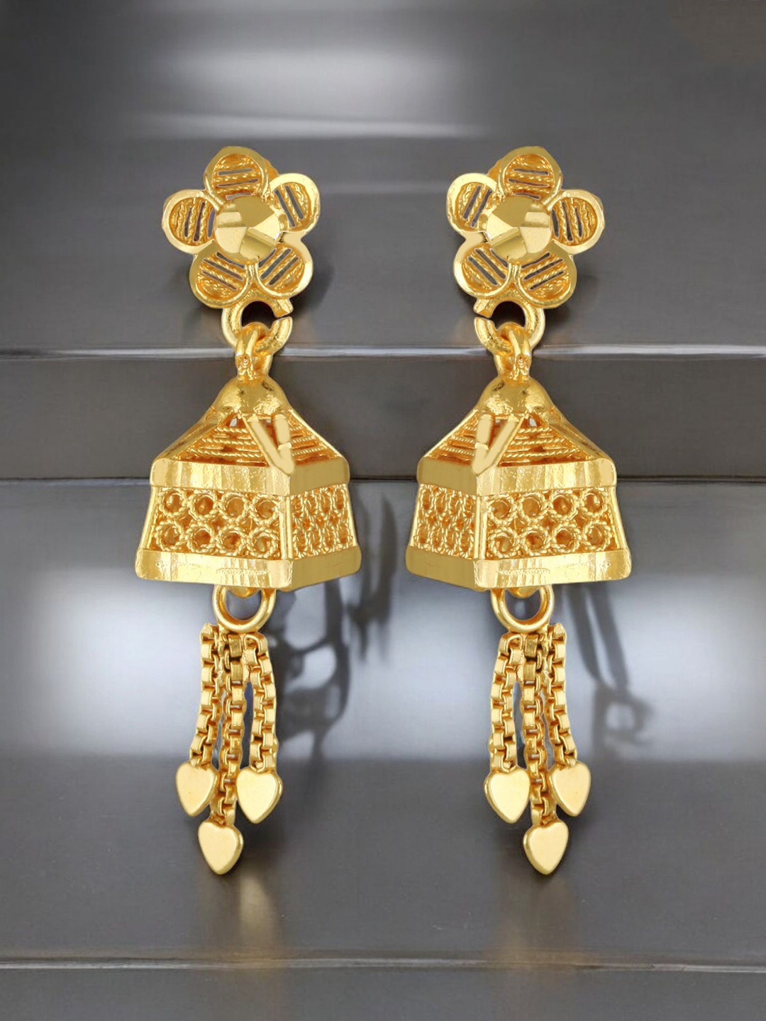 Vighnaharta Twinkling Bejeweled Gold-Plated Dome Shaped Jhumkas