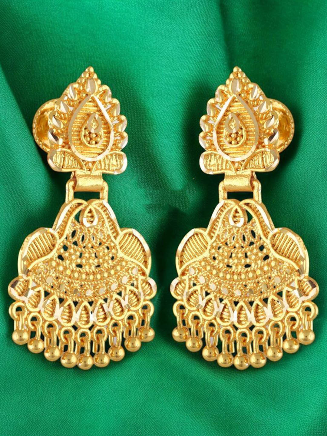 Vighnaharta Gold-Plated Sizzling Artificial Beaded Teardrop Shaped Drop Earrings
