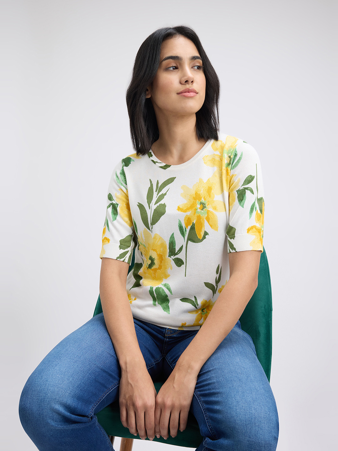 Pepe Jeans Floral Printed Flat Knit Top