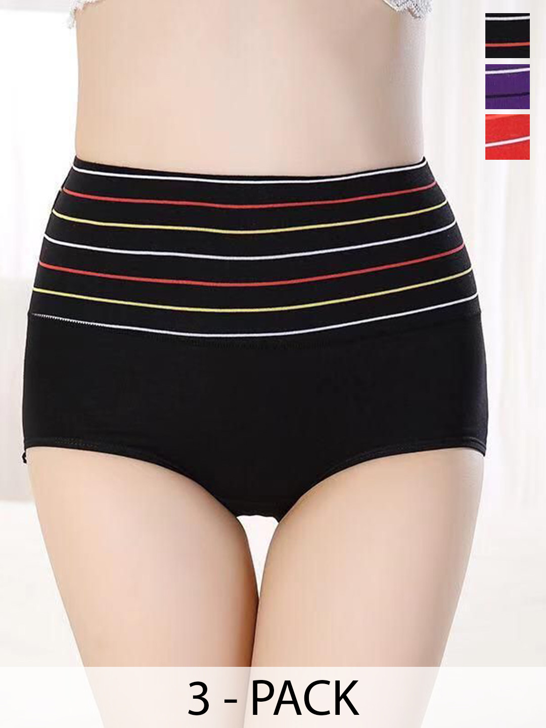 SHREE GANESH FASHION Women Pack Of 3 High-Rise Hipster Briefs 2076 BK-PR-RD 003 M