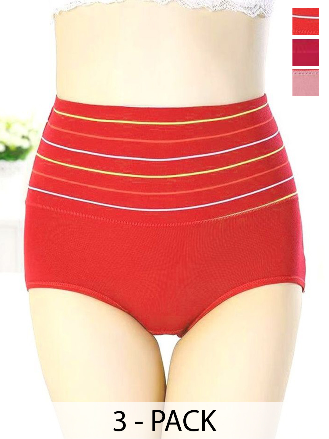 SHREE GANESH FASHION Pack Of 3 High-Rise Hipster Briefs 2076 LP-MR-RD 003 M