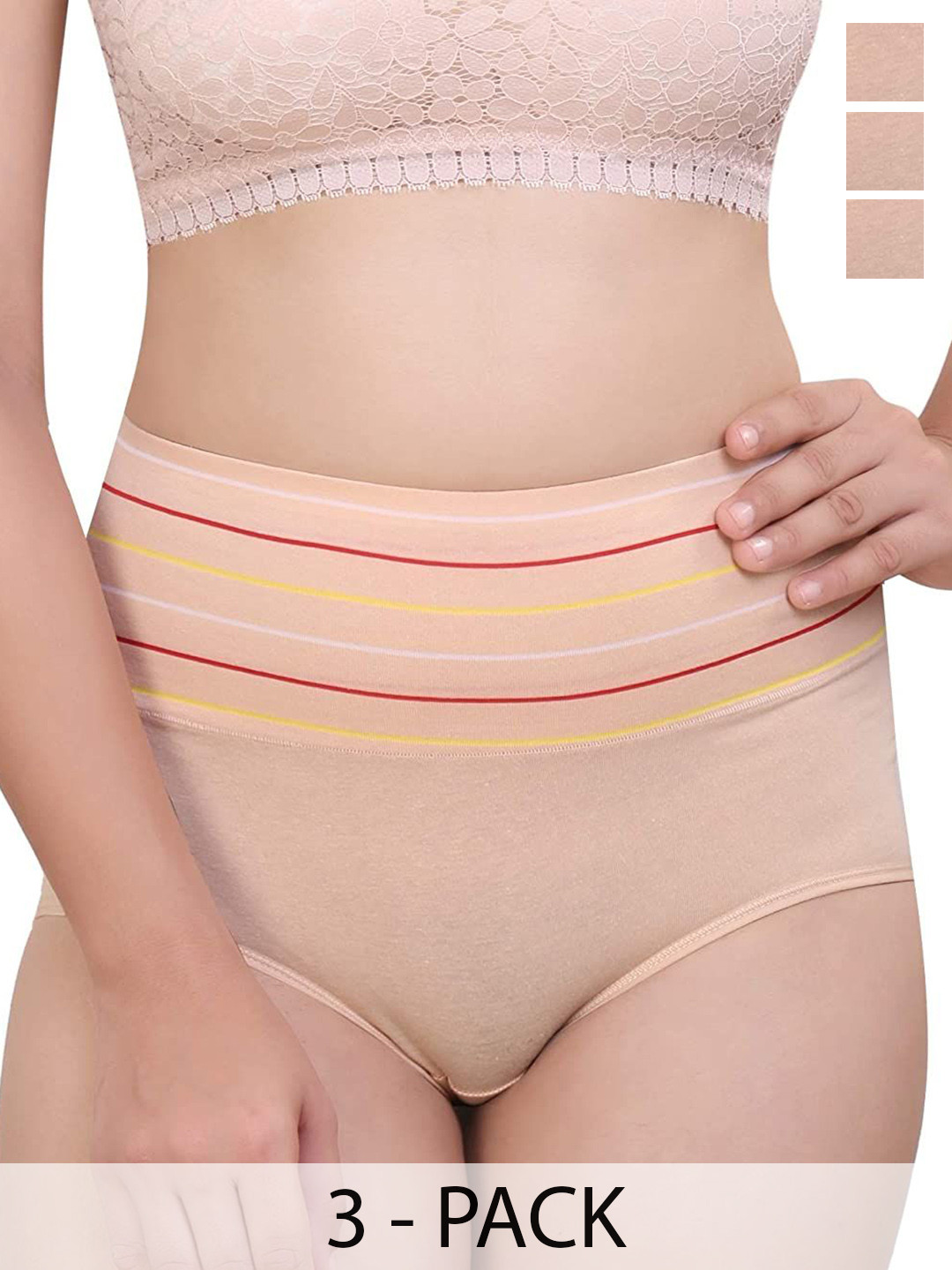 SHREE GANESH FASHION Women Pack Of 3 High-Rise Hipster Briefs 2076 CRM 003 M