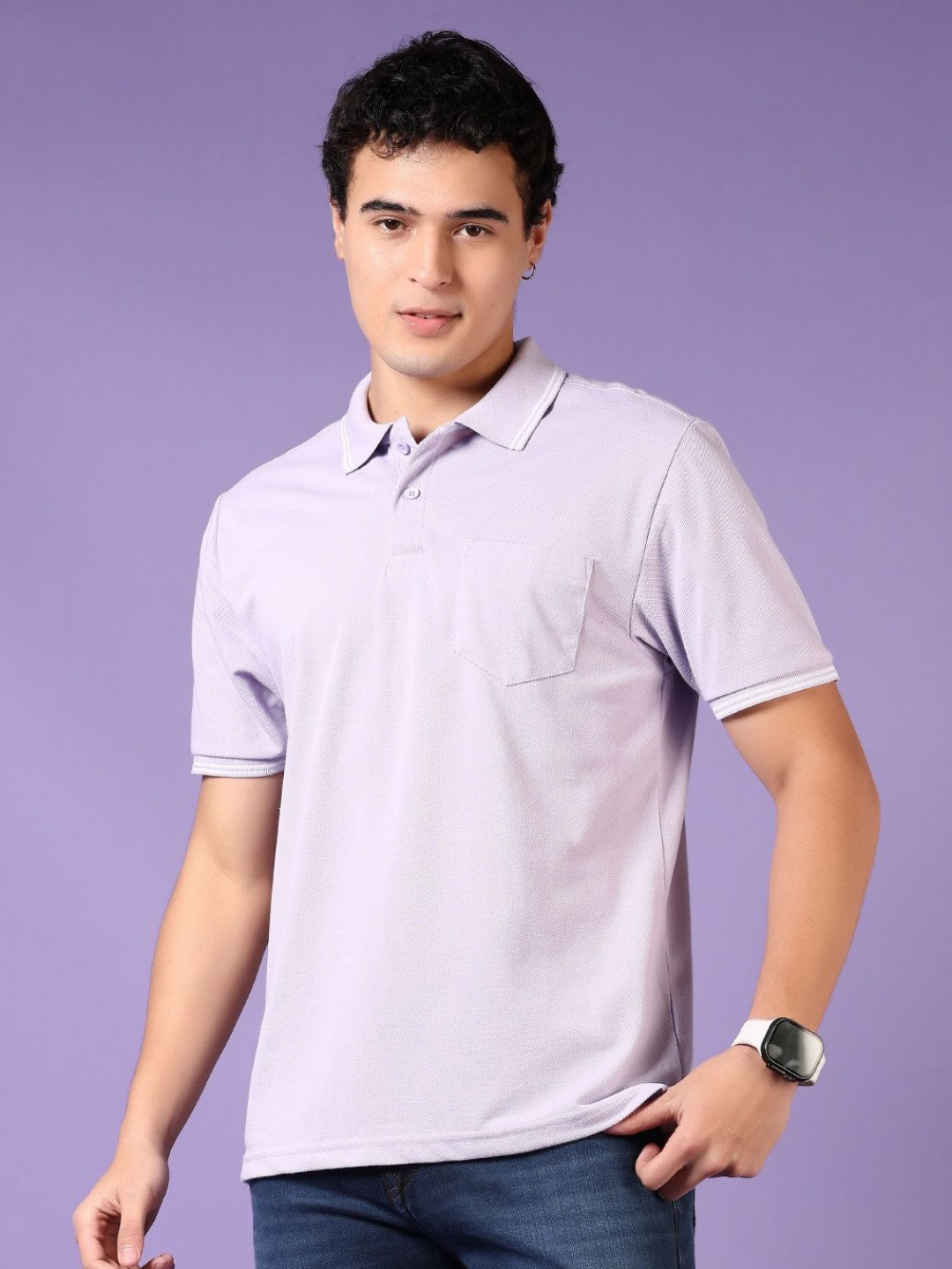 V-Mart Men Solid Polo Collar Cotton T-shirt