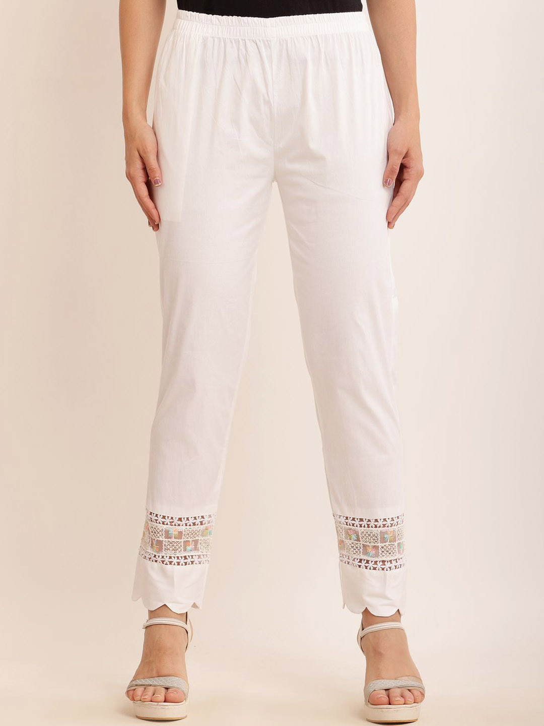 Sellingsea Women Slim Fit Lace Work Trousers