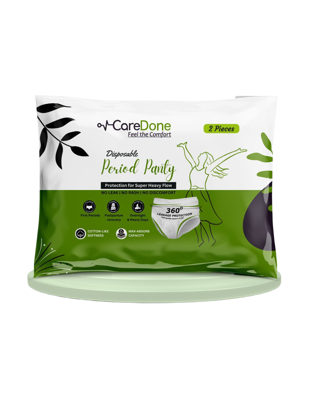 CareDone Disposable Leak Proof Overnight Protection Cotton Period Panty - 4XL - 2-Pcs