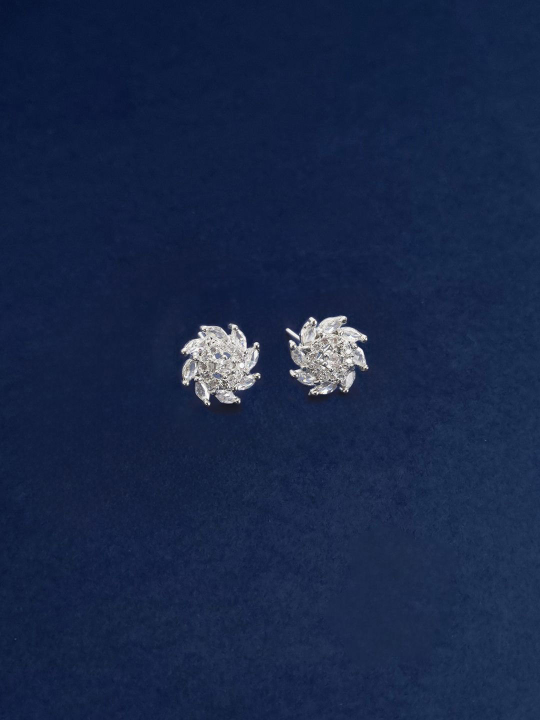 Kalakrith Milano Silver Plated Artificial Stones Two Way Floral Studs