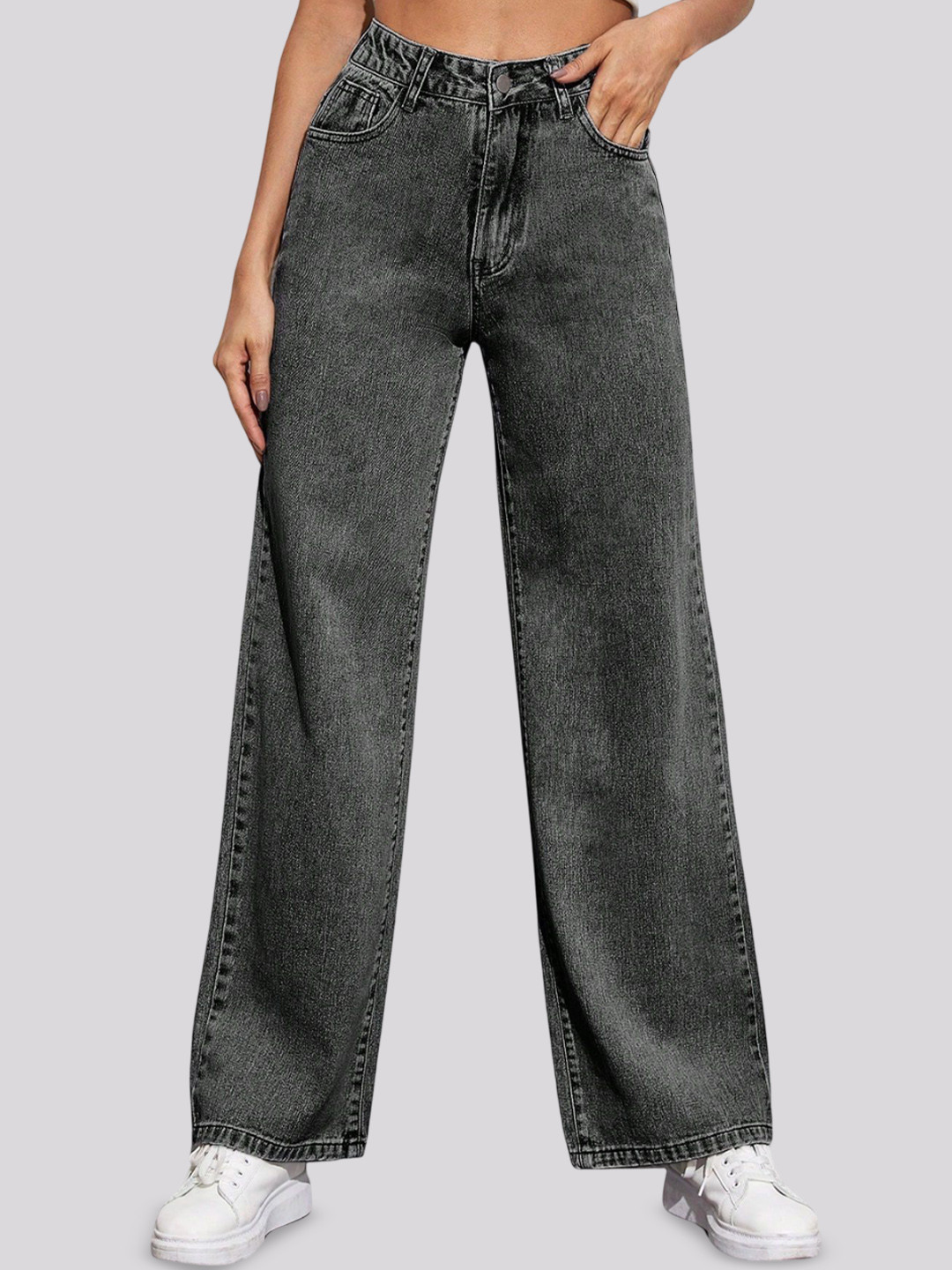 Glossia Women Comfort Straight Fit High-Rise Light Fade Acid Wash Stretchable Jeans