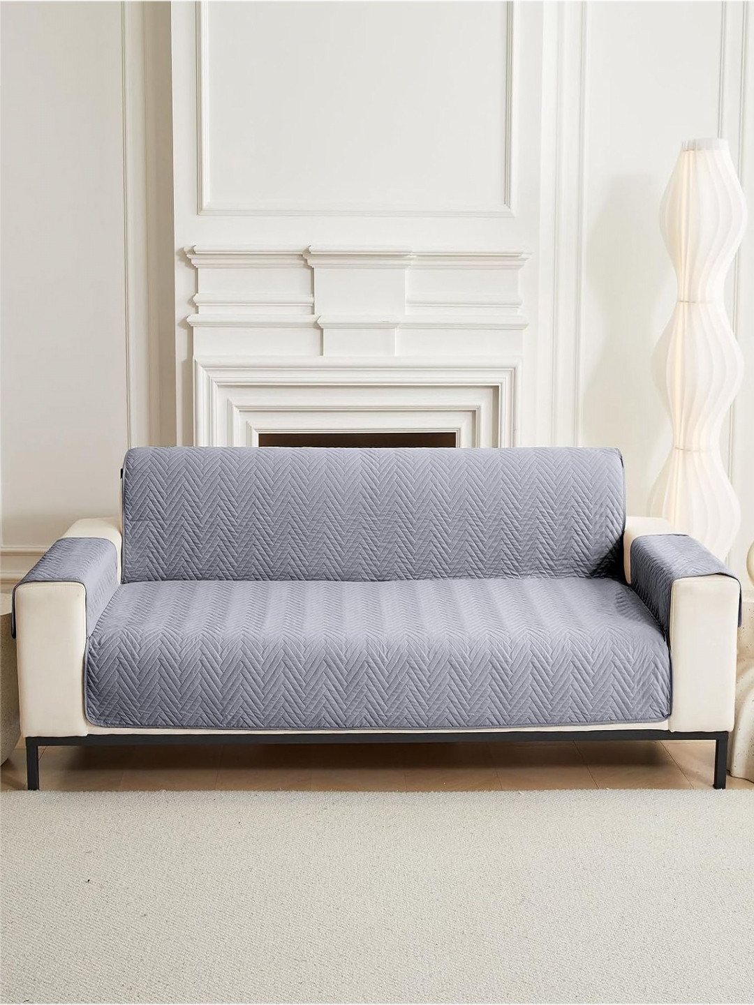 HOUSE OF QUIRK Grey Printed Four Seater Quilted Water-Resistant Sofa Mat With Arms