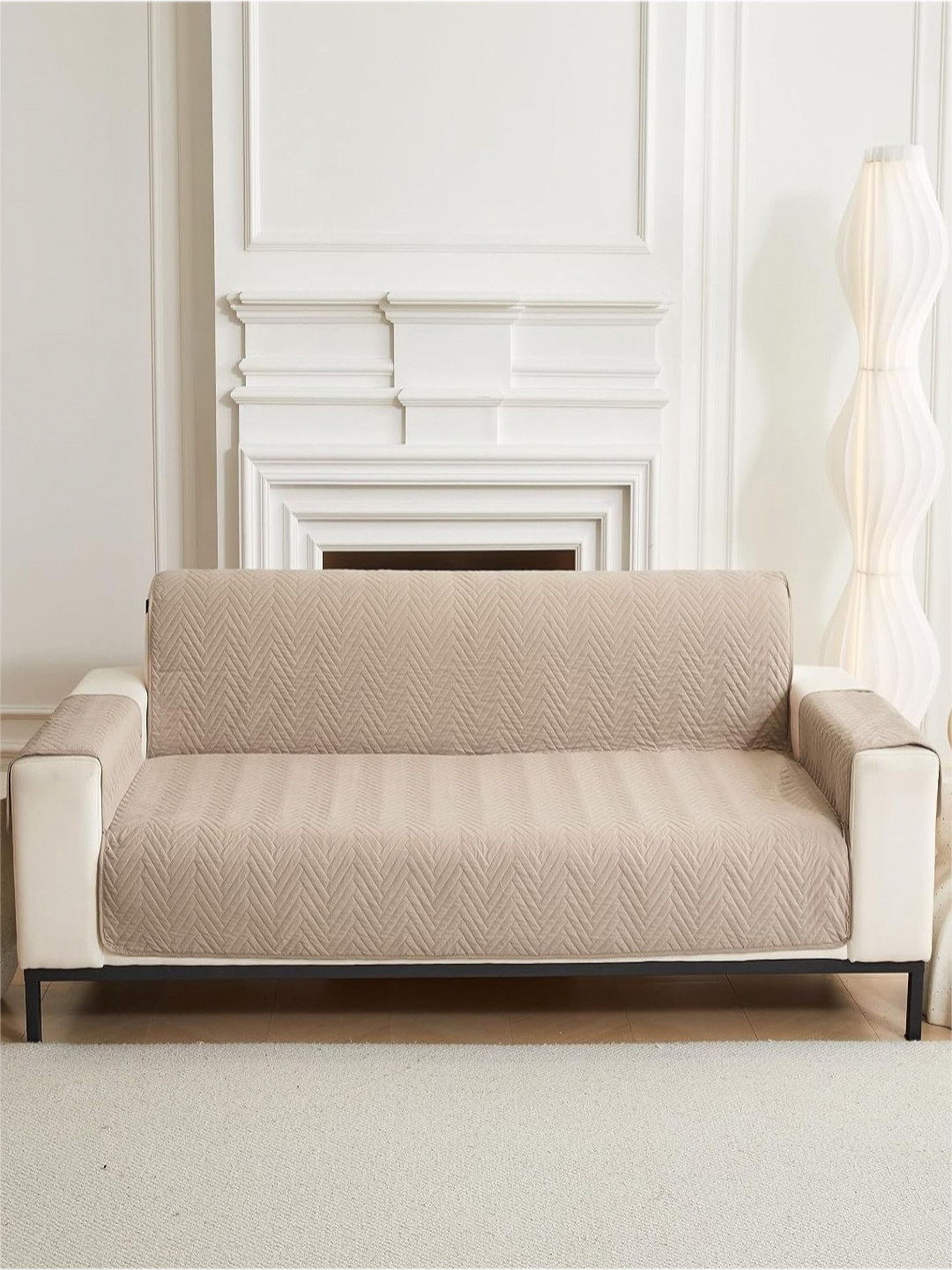 HOUSE OF QUIRK Coffee Brown Printed Water-Resistant Couch Protector Sofa Cover With Arms