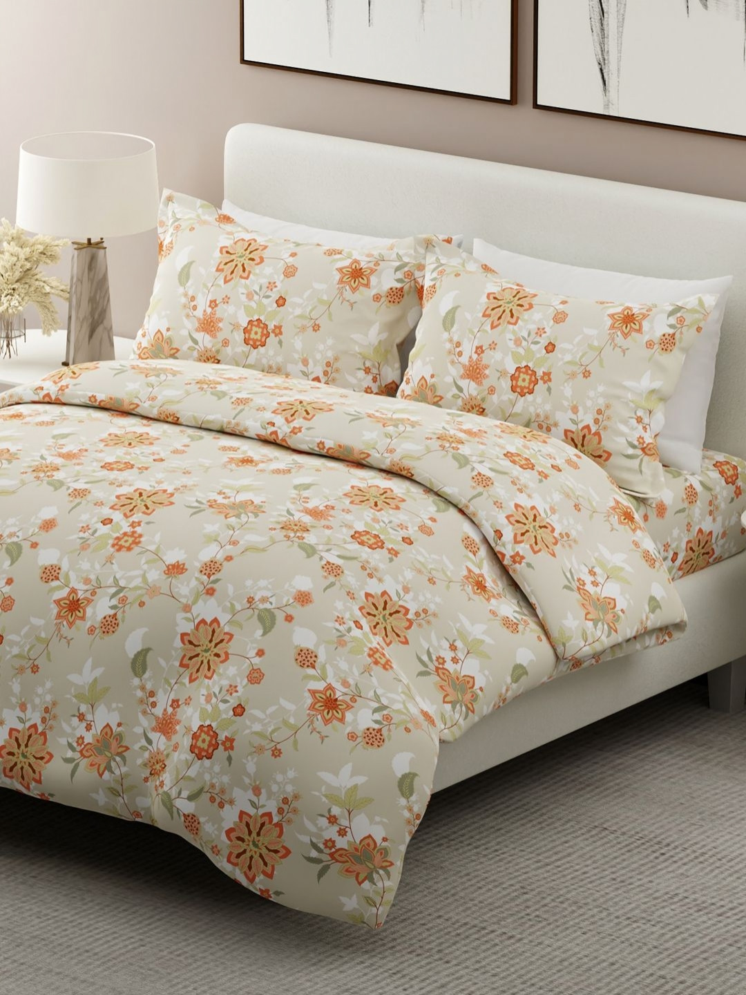 Boutique Living India Siesta Beige Printed 200 TC Cotton King Bedsheet Set 2.74m x 2.74m