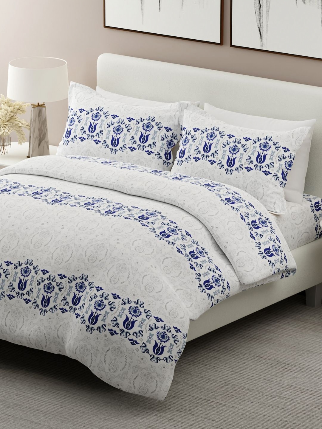 Boutique Living India Siesta White 200TC Cotton King Bedsheet Set 2.74 m X 2.74 m