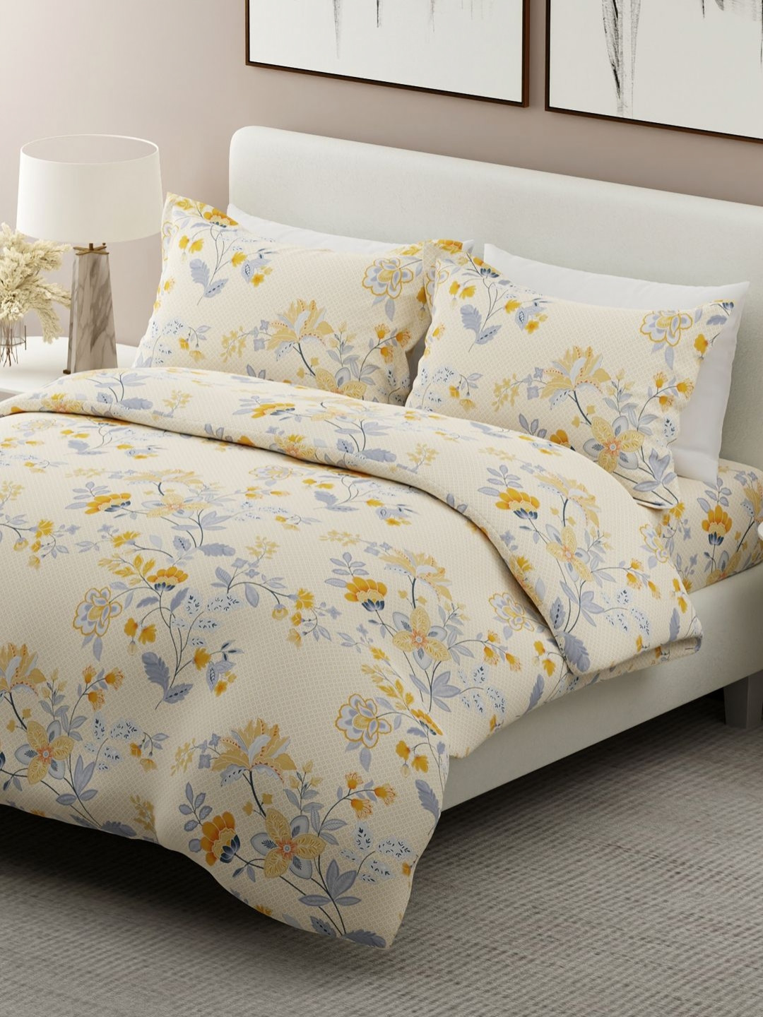 Boutique Living India Siesta Beige Printed 200 TC Cotton King Bedsheet Set 2.74m x 2.74m