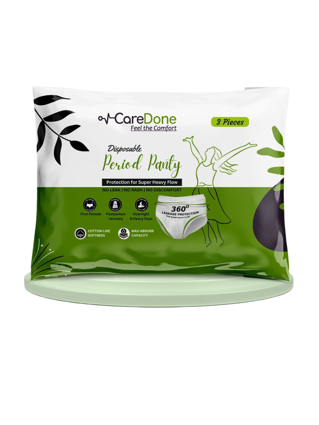 CareDone Disposable Leak Proof Overnight Protection Cotton Period Panty - XL - 3-Pcs