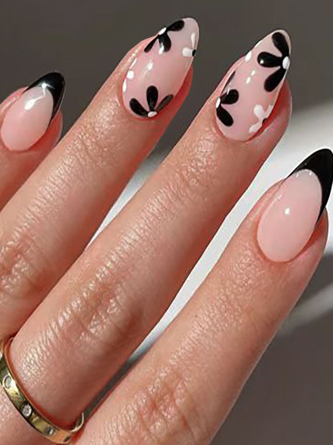 Secret Lives Set Of 24 Glossy Translucent With Flower Design Nail Art- Pink & Black