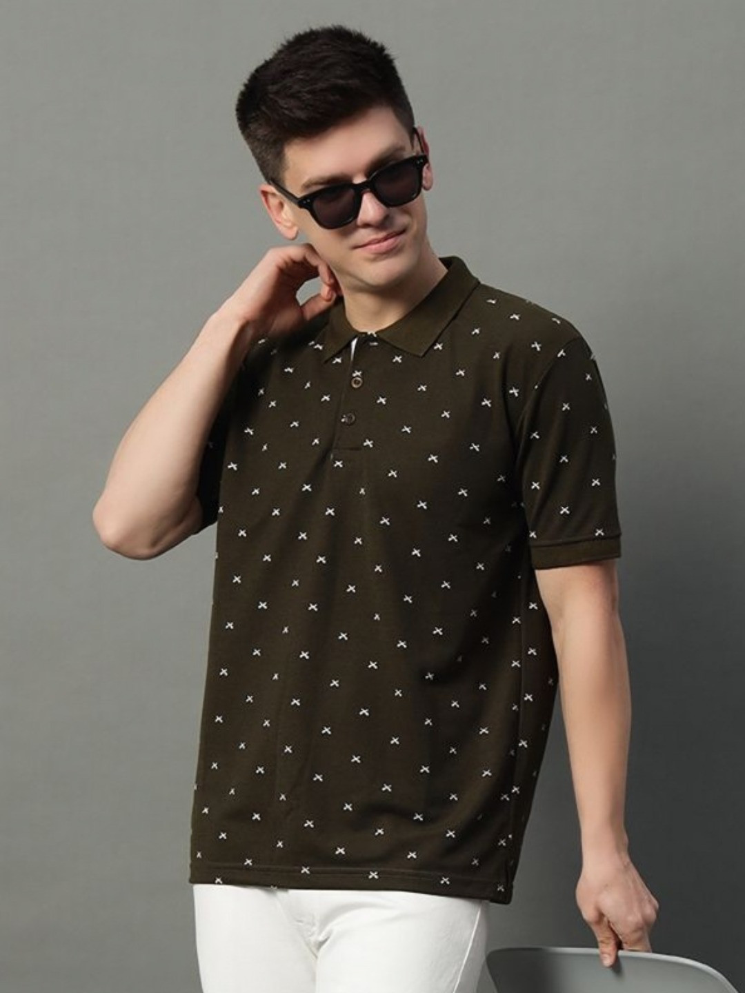 GET GOLF Men Conversational Printed Polo Collar Cotton T-shirt